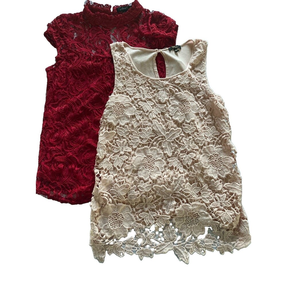 Lace Tops Set Of 2. Large Red & Pink Heart & Soul Cupio Sleeveless Button Backs